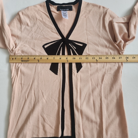 Jones New York Size S Pink Cardigan w/ Black Bow Coquette - Picture 7 of 9